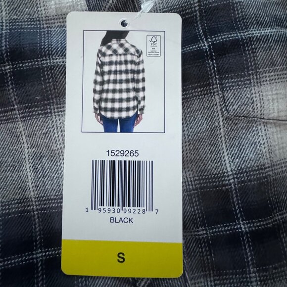 Womens Small Black Gray Flannel Weatherproof Vintage Comfort Stretch Plaid Shirt - Picture 6 of 9